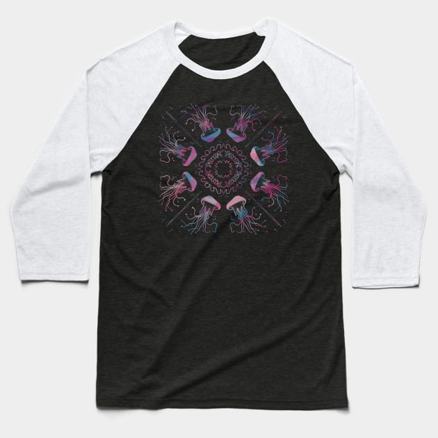 Jellyfish Mandala Baseball T-Shirt by nathalieaynie